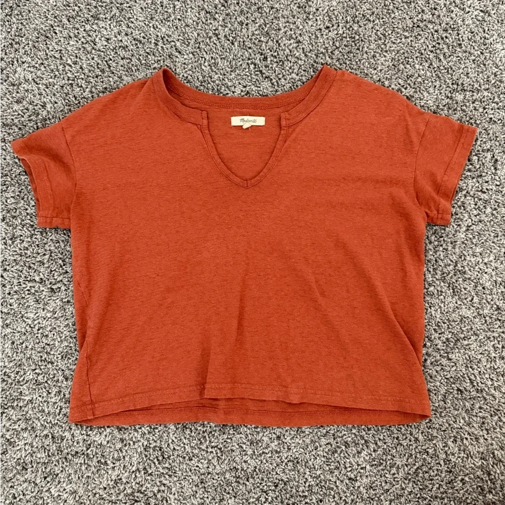 Madewell Burnt Orange V-Neck Tee - Picture 2 of 4